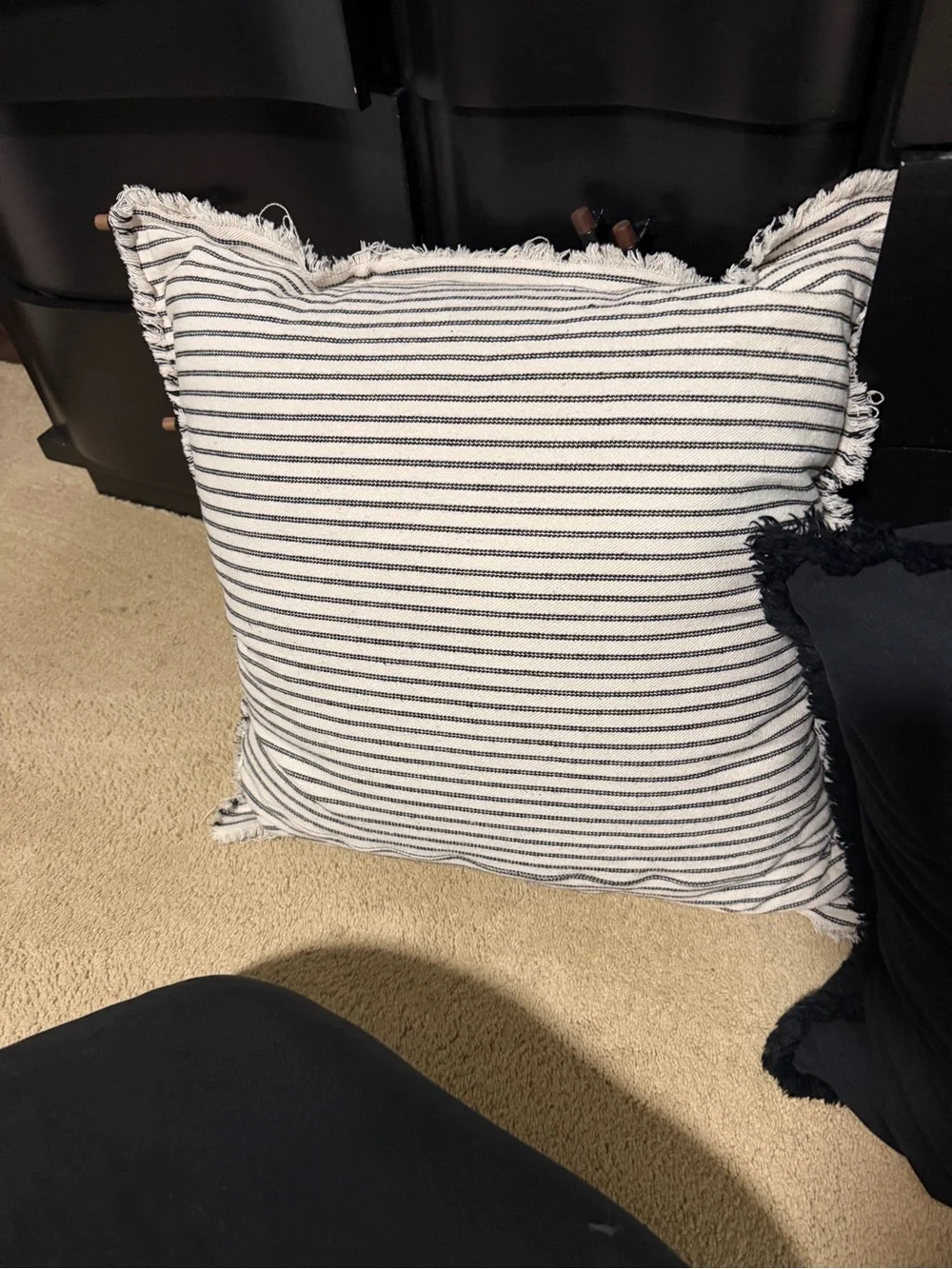Set of 3 Decorative Throw Pillows - Black and Striped